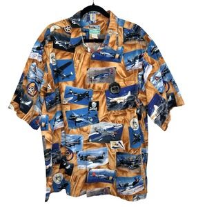 Vintage Reyn Spooner Hawaiian Shirt XXL Military Fighter‎ Planes Tropical READ
